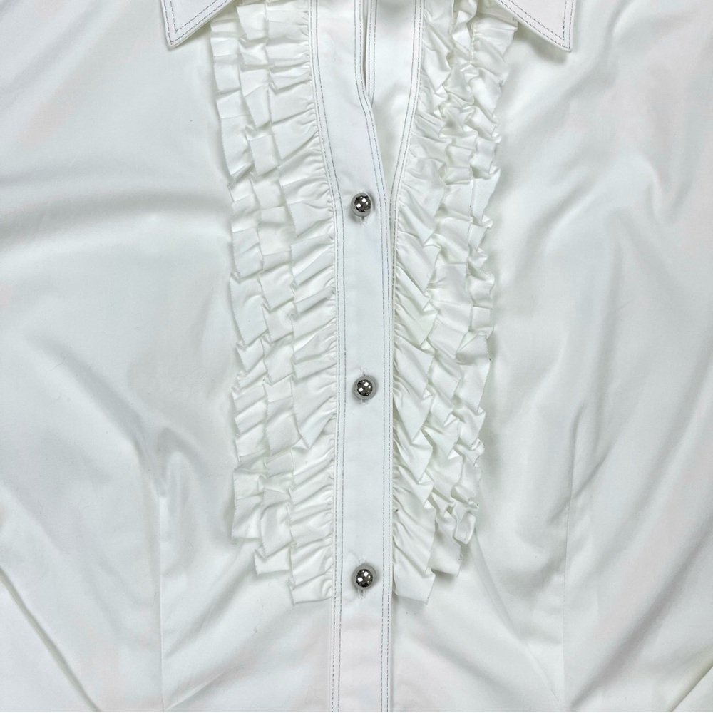 Pendleton White Ruffle Structured Button Down Blo… - image 5